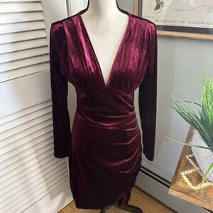 Huhot Dress Womens Large Red Velvet Plunging V-Neck Gothic Holiday Party